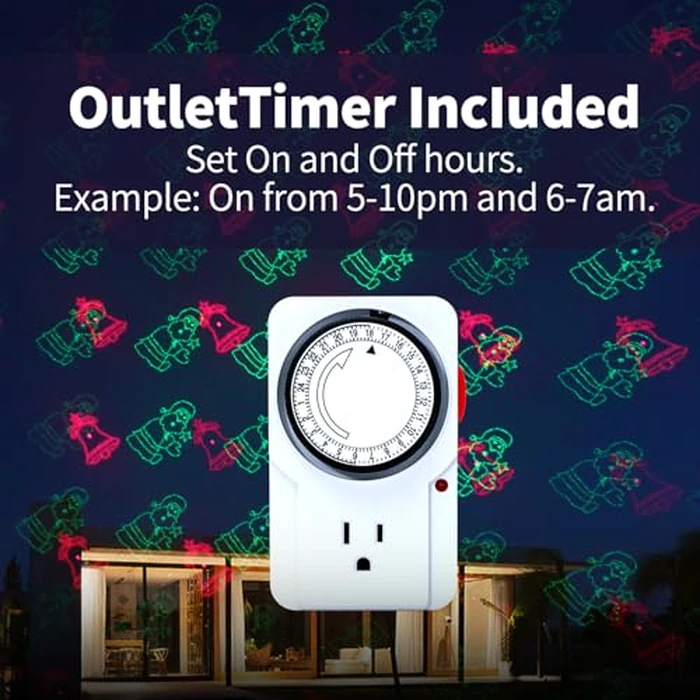 2-Pack Christmas Projector Lights Outdoor Laser Projection with Remote & Bonus Timer - 8 Festive Red & Green Patterns, IP65 Waterproof Xmas Laser Light for Lawn, Garden, Yard & Patio Decorations by XingsLight - Image 6