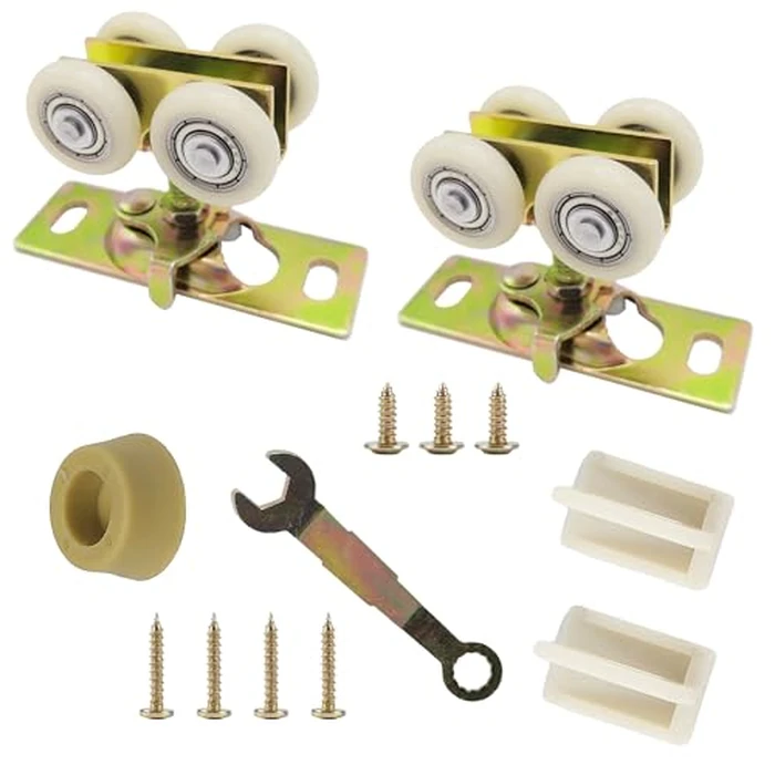 7/8" Pocket Door Ball Bearing Quad Hangers Fit 7/8" C.T.C. V Type Tracks, Upgraded N 7449 with Quick-Release, Min. 1" Thick Doors, 2 Pack by ACEPLANET - Image 1