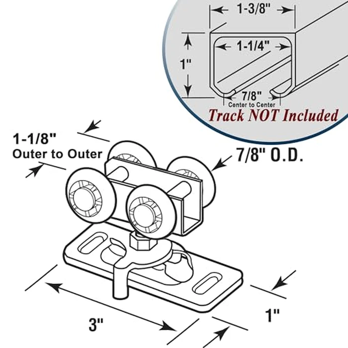 7/8" Pocket Door Ball Bearing Quad Hangers Fit 7/8" C.T.C. V Type Tracks, Upgraded N 7449 with Quick-Release, Min. 1" Thick Doors, 2 Pack by ACEPLANET - Image 2