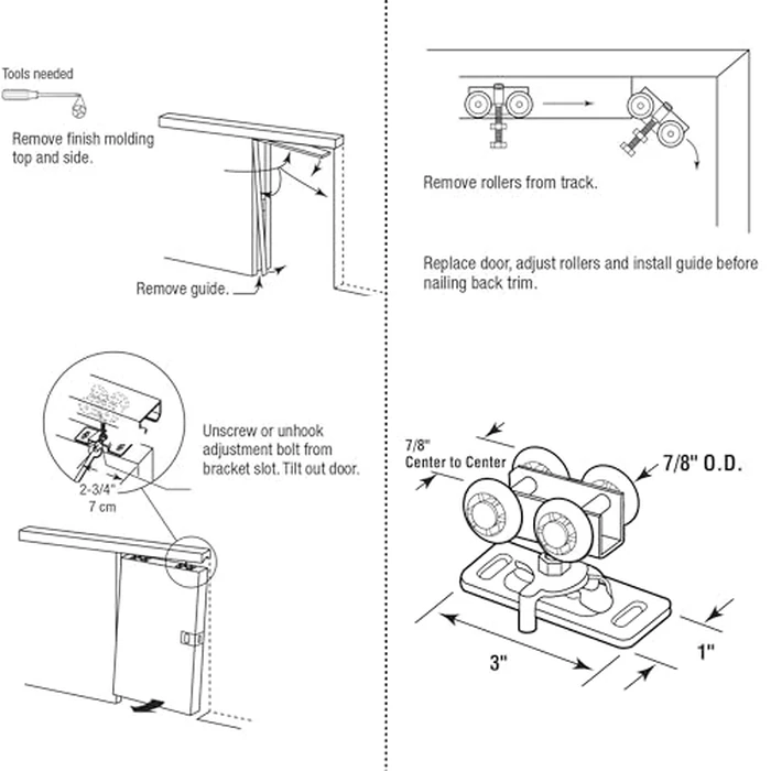 7/8" Pocket Door Ball Bearing Quad Hangers Fit 7/8" C.T.C. V Type Tracks, Upgraded N 7449 with Quick-Release, Min. 1" Thick Doors, 2 Pack by ACEPLANET - Image 3