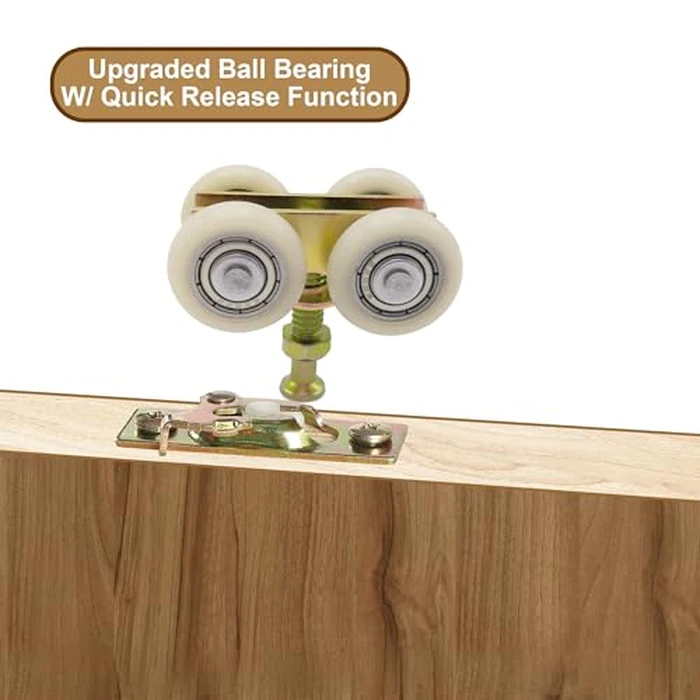 7/8" Pocket Door Ball Bearing Quad Hangers Fit 7/8" C.T.C. V Type Tracks, Upgraded N 7449 with Quick-Release, Min. 1" Thick Doors, 2 Pack by ACEPLANET - Image 4