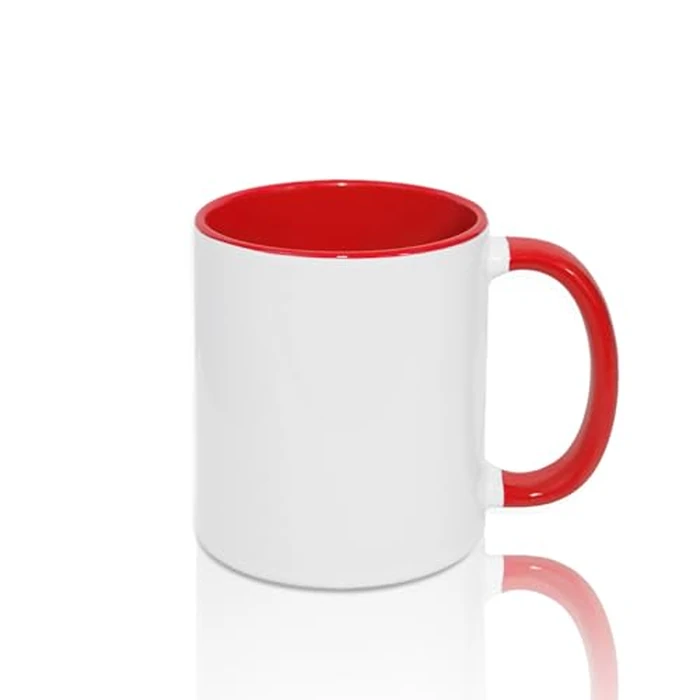 MR.R Set of 6 Sublimation Blanks Dishwasher White Ceramic Mug Porcelain Coffee Cup with Inner Handle Color RED Round Handle 11oz for Heat Transfer Printing by MR.R - Image 2