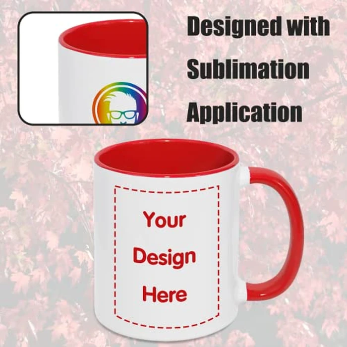 MR.R Set of 6 Sublimation Blanks Dishwasher White Ceramic Mug Porcelain Coffee Cup with Inner Handle Color RED Round Handle 11oz for Heat Transfer Printing by MR.R - Image 3