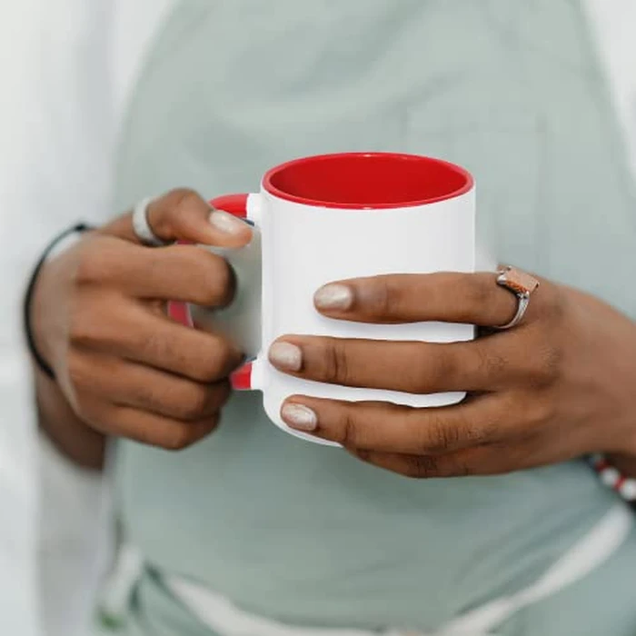 MR.R Set of 6 Sublimation Blanks Dishwasher White Ceramic Mug Porcelain Coffee Cup with Inner Handle Color RED Round Handle 11oz for Heat Transfer Printing by MR.R - Image 4