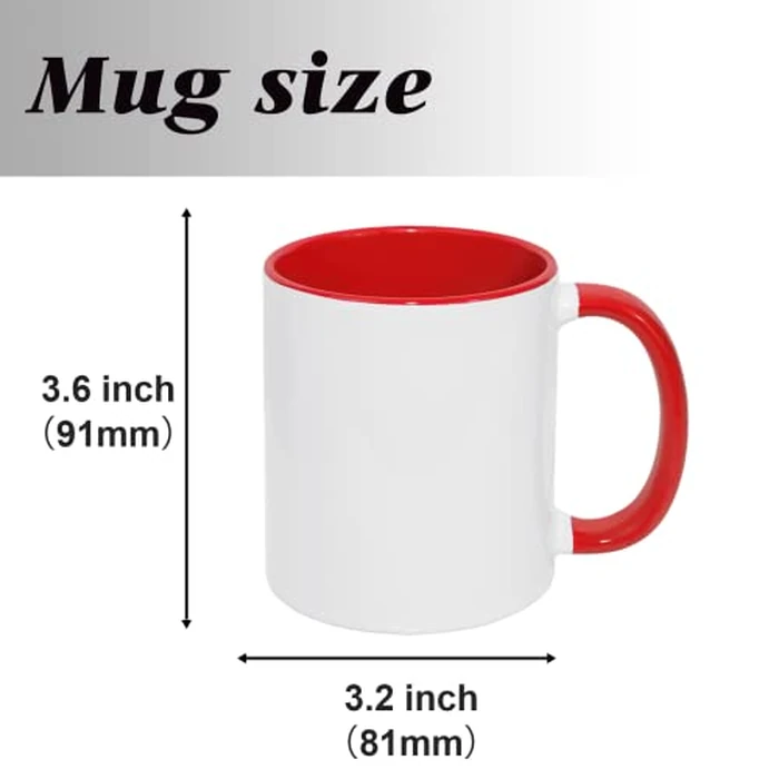 MR.R Set of 6 Sublimation Blanks Dishwasher White Ceramic Mug Porcelain Coffee Cup with Inner Handle Color RED Round Handle 11oz for Heat Transfer Printing by MR.R - Image 6