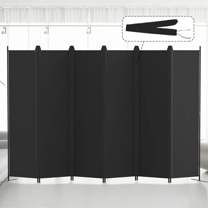 Kokorona 6 Panel Room Divider, 6FT Tall Folding Privacy Screen Wall Dividers, Portable Privacy Screen Freestanding Room Divider for Room Separation, Included - Cover Strips, 120''W x 72''H, Black by Kokorona - Used - Acceptable condition