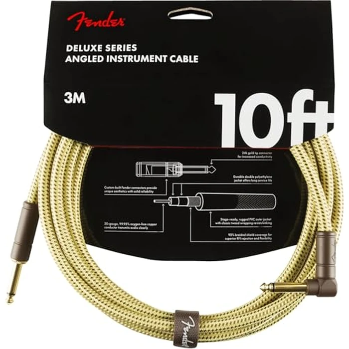 Fender Deluxe Series Instrument Cable 10 Feet Straight-Angle, Tweed by Fender - Used - Like New condition - US$20.37