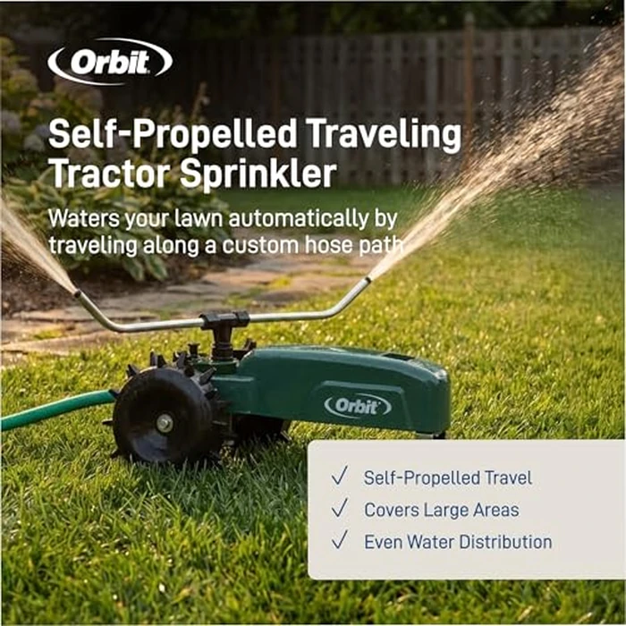 Orbit Traveling Tractor Water Sprinkler - Self-Propelled Traveling Sprinkler for Wide Lawn Coverage - Cast-Iron Body with Adjustable Coverage - Three-Speed - Automatic Shut Off - 58322 by Orbit - Image 3