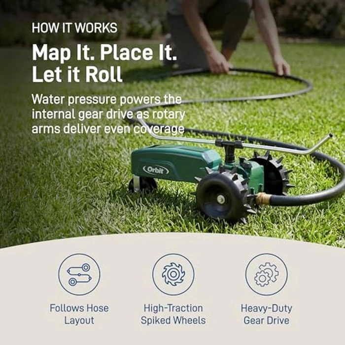 Orbit Traveling Tractor Water Sprinkler - Self-Propelled Traveling Sprinkler for Wide Lawn Coverage - Cast-Iron Body with Adjustable Coverage - Three-Speed - Automatic Shut Off - 58322 by Orbit - Image 4