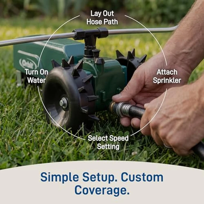 Orbit Traveling Tractor Water Sprinkler - Self-Propelled Traveling Sprinkler for Wide Lawn Coverage - Cast-Iron Body with Adjustable Coverage - Three-Speed - Automatic Shut Off - 58322 by Orbit - Image 8
