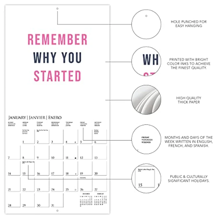 Graphique 2024 Girl Boss Wall Calendar | 12” x 12” | Thick Paper | Home & Office Organizer | Large Monthly Grid | 3 Languages & Marked Holidays | 4 Month Preview Page for 2025 by Graphique - Image 3