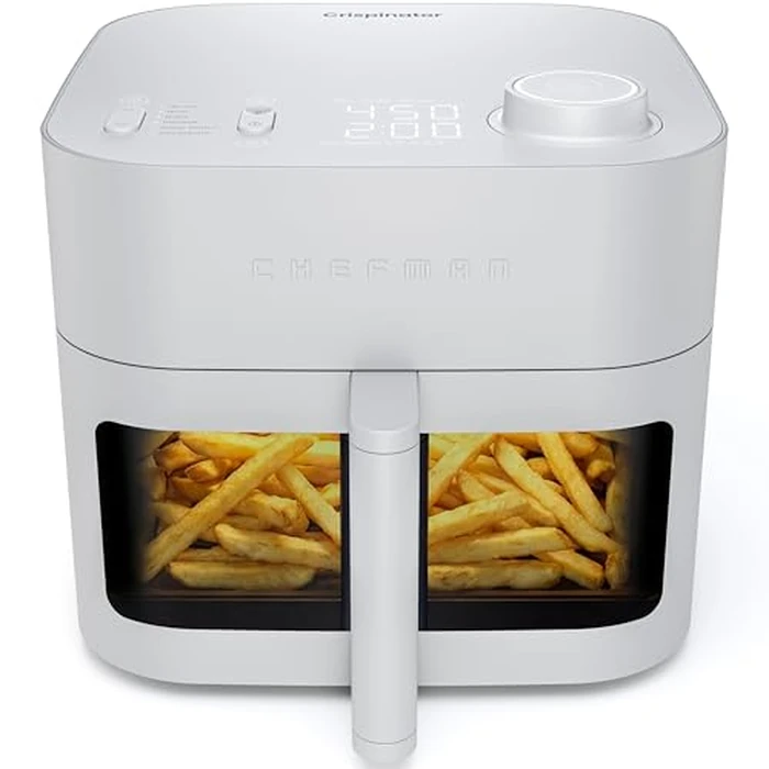 Chefman Crispinator 8-Quart Air Fryer, Quiet and Powerful Convection Heat at 450 degreesF Max Temp, Convection, Bake, Broil, Dehydrate, Keep Warm for Crispy Fries, Chicken, and More in Minutes - White by Chefman - Image 1