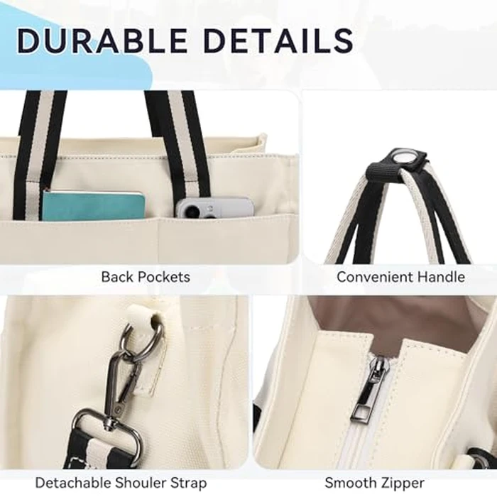 Pickleball Tote Bags for Women with Fence Hook,Vaschy Canvas Pickleball Paddle Holder Case Work/Gym/Sports Tote for 2 Rackets Beige by VASCHY - Image 4