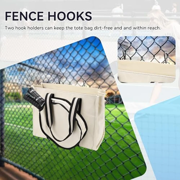 Pickleball Tote Bags for Women with Fence Hook,Vaschy Canvas Pickleball Paddle Holder Case Work/Gym/Sports Tote for 2 Rackets Beige by VASCHY - Image 6