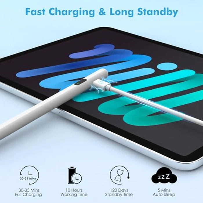 MoKo Stylus Pen for Touch Screen, Active Universal StylusPen Compatible with iPad/iPhone/Samsung(Non-S Pen) and Other iOS/Android Smartphone and Tablet Devices Tablet Pencil with Power Display, White by MoKo - Image 4