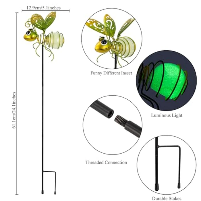 SATHGA Garden Decor for Outside,3 Pcs Luminous Insect Garden Decorative Stakes,Glow in The Dark Bee Lights Metal Yard Art,Waterproof Outdoor Spring Lawn Patio Pathway Decoration for Mom,Women,Grandma by SATHGA - Image 3
