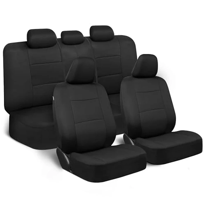 BDK PolyPro Car Seat Covers Full Set in Solid Black, Front and Rear Split Bench Seat Covers for Cars, Easy to Install Car Seats Cover Set and Accessories for Auto Trucks Van SUV - Solid Black by BDK - Image 1