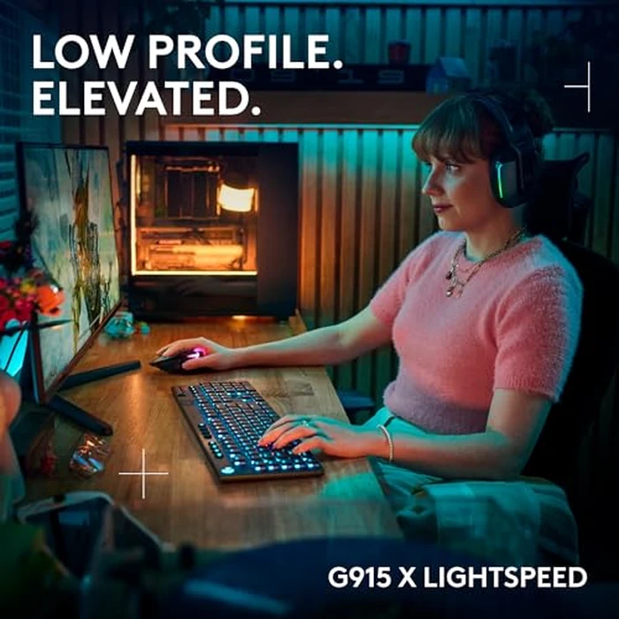 Logitech G915 X Lightspeed Low-Profile Wireless Gaming Keyboard, Double-Shot PBT Keycaps, Fully Programmable Keys, RGB Backlighting, Sleek Aluminum Finishing, GL Brown Tactile Switches-PC/Mac - Black by Logitech G - Image 2