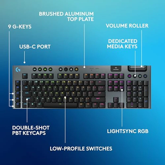 Logitech G915 X Lightspeed Low-Profile Wireless Gaming Keyboard, Double-Shot PBT Keycaps, Fully Programmable Keys, RGB Backlighting, Sleek Aluminum Finishing, GL Brown Tactile Switches-PC/Mac - Black by Logitech G - Image 6