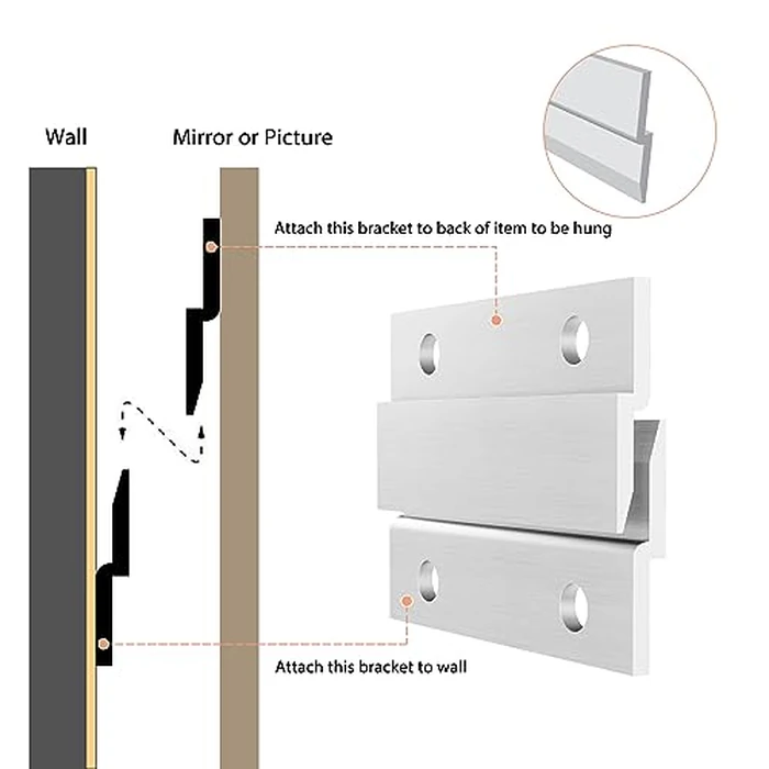 French Cleat Picture Hanger, Aluminum Z Hanger Interlocking Wall Mounting Bracket Hardware Kit Z Clips for Hanging Wall Painting, Mirrors, Panels, Artwork, Cabinet, Whiteboard (2inch-6Pairs) by CFOFT - Image 3