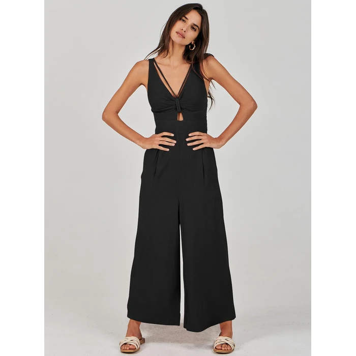 ANRABESS Womens Jumpsuits Summer Linen Wide Leg Sleeveless V Neck Casual Dressy Rompers Pants 2026 Spring Vacation Outfits Black Small by ANRABESS - Image 9