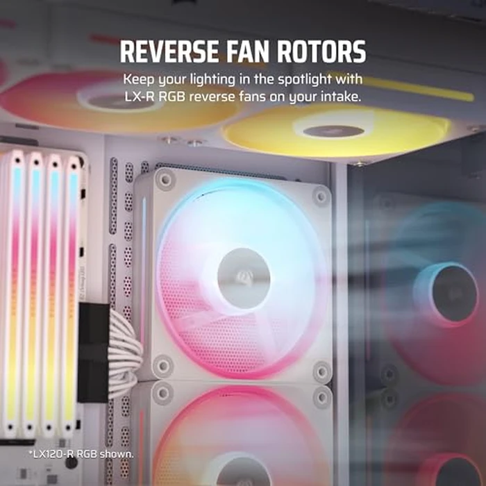 CORSAIR iCUE Link LX140-R RGB 140mm PWM Reverse Fan - Single Fan - Low-Noise, CORSAIR Magnetic Dome Bearing, Dual Light Loops, CORSAIR QuikTurn(TM) Screws, Zero RPM Mode - White by Corsair - Image 2