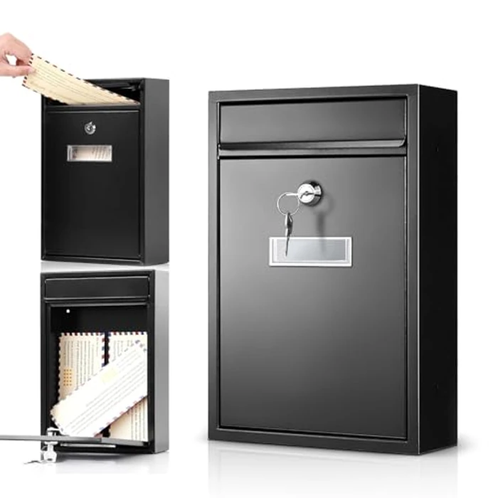 PERCEA Large Rust-Resistant Wall Mount Mailbox with Secure Lock & Keys, Ideal for Home & Office - Black (12.6H x 8.5L x 3.3W Inches) by PERCEA - Used - Like New condition