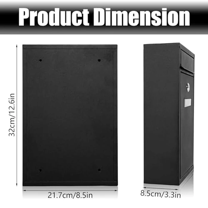 PERCEA Large Rust-Resistant Wall Mount Mailbox with Secure Lock & Keys, Ideal for Home & Office - Black (12.6H x 8.5L x 3.3W Inches) by PERCEA - Image 3