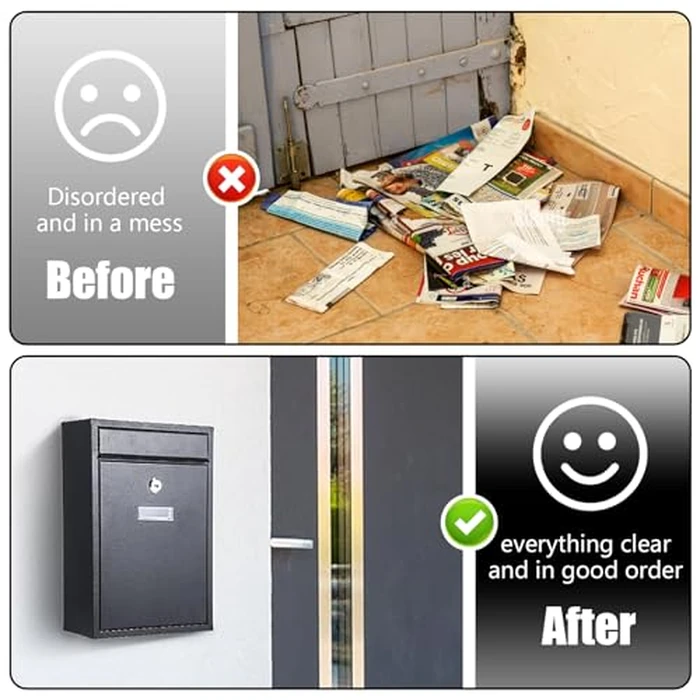 PERCEA Large Rust-Resistant Wall Mount Mailbox with Secure Lock & Keys, Ideal for Home & Office - Black (12.6H x 8.5L x 3.3W Inches) by PERCEA - Image 7