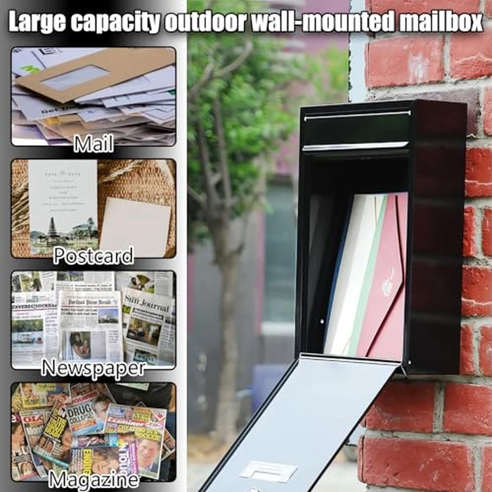 PERCEA Large Rust-Resistant Wall Mount Mailbox with Secure Lock & Keys, Ideal for Home & Office - Black (12.6H x 8.5L x 3.3W Inches) by PERCEA - Image 8