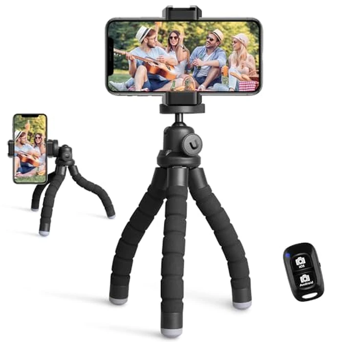 UBeesize Phone Tripod, Portable and Flexible Tripod with Wireless Remote and Universal Clip, Compatible with All Cell Phones/Cameras, Cell Phone Tripod Stand for Video Recording (Black) by UBeesize - Used - Acceptable condition - CA$17.52