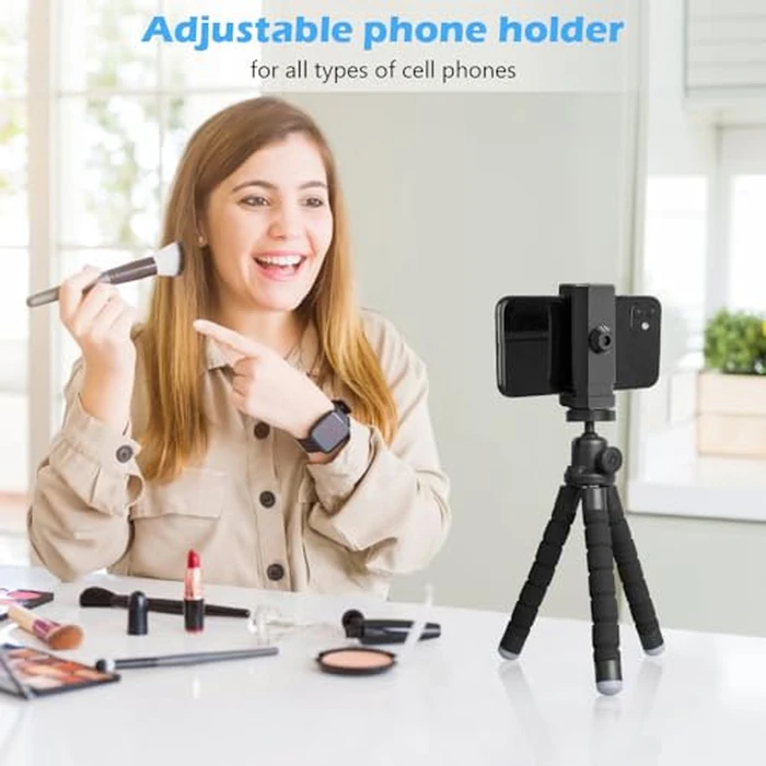 UBeesize Phone Tripod, Portable and Flexible Tripod with Wireless Remote and Universal Clip, Compatible with All Cell Phones/Cameras, Cell Phone Tripod Stand for Video Recording (Black) by UBeesize - Image 6