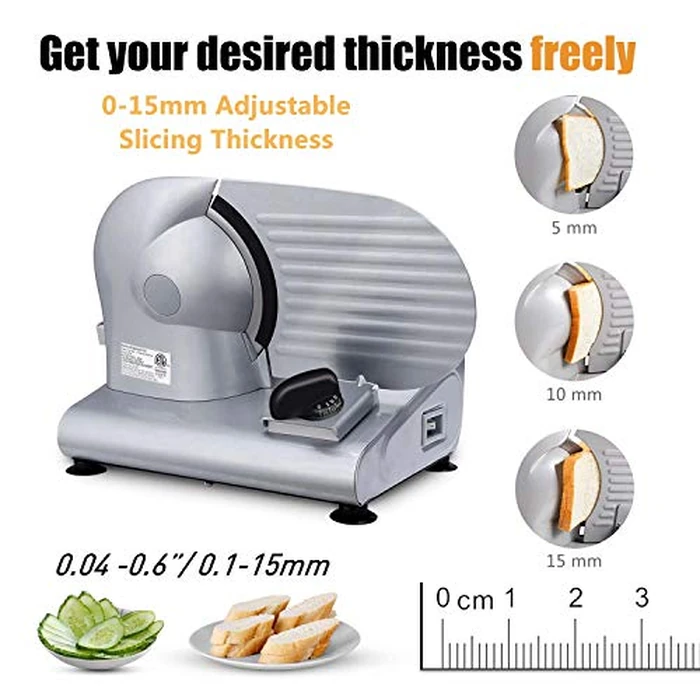 Meat Slicer, CUSIMAX 200W Electric Deli Food Slicer with Two 7.5” Removable Stainless Steel Blade and Pusher, Deli Cheese Fruit Vegetable Bread Cutter, Adjustable Knob for Thickness, Food Carriage by CUSIMAX - Image 5