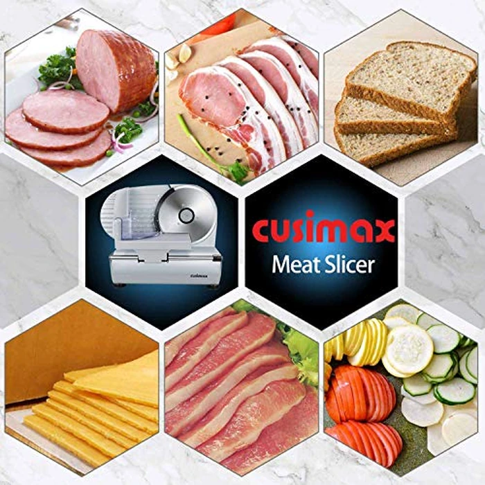 Meat Slicer, CUSIMAX 200W Electric Deli Food Slicer with Two 7.5” Removable Stainless Steel Blade and Pusher, Deli Cheese Fruit Vegetable Bread Cutter, Adjustable Knob for Thickness, Food Carriage by CUSIMAX - Image 6