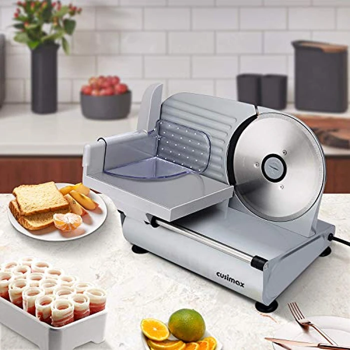 Meat Slicer, CUSIMAX 200W Electric Deli Food Slicer with Two 7.5” Removable Stainless Steel Blade and Pusher, Deli Cheese Fruit Vegetable Bread Cutter, Adjustable Knob for Thickness, Food Carriage by CUSIMAX - Image 7