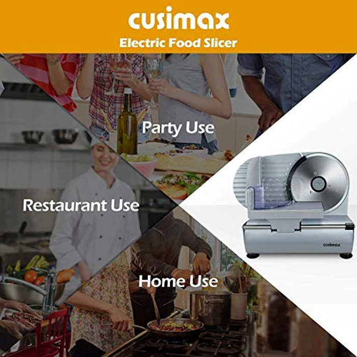 Meat Slicer, CUSIMAX 200W Electric Deli Food Slicer with Two 7.5” Removable Stainless Steel Blade and Pusher, Deli Cheese Fruit Vegetable Bread Cutter, Adjustable Knob for Thickness, Food Carriage by CUSIMAX - Image 8