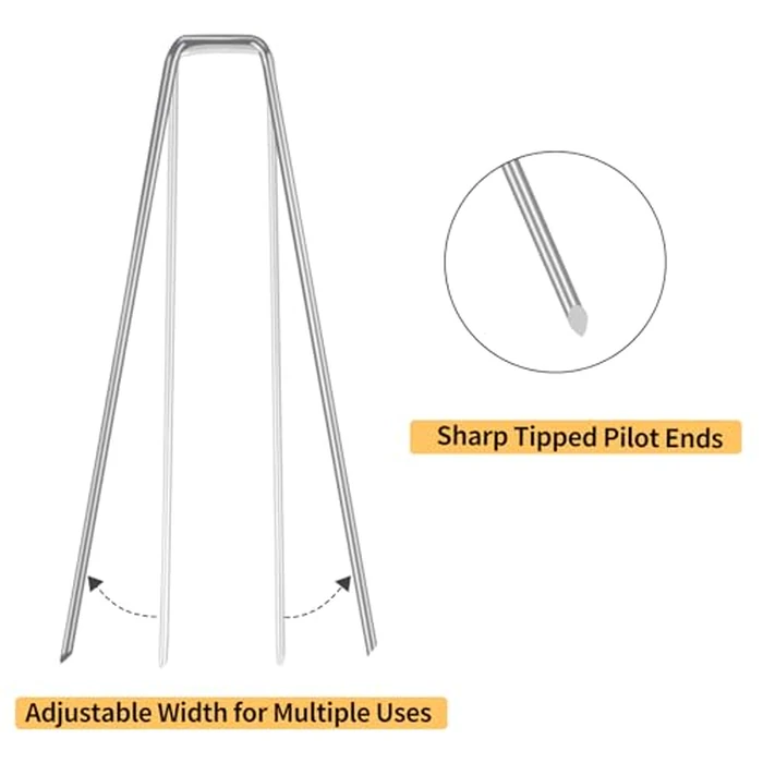 Whonline 560pcs 6 Inch Landscape Staples, Garden Staples Galvanized 11 Gauge U-Shaped Landscape Pins Ground Garden Fence Stakes Tent Yard Lawn Staples for Landscaping Fabric Irrigation Tubing by Whonline - Image 3