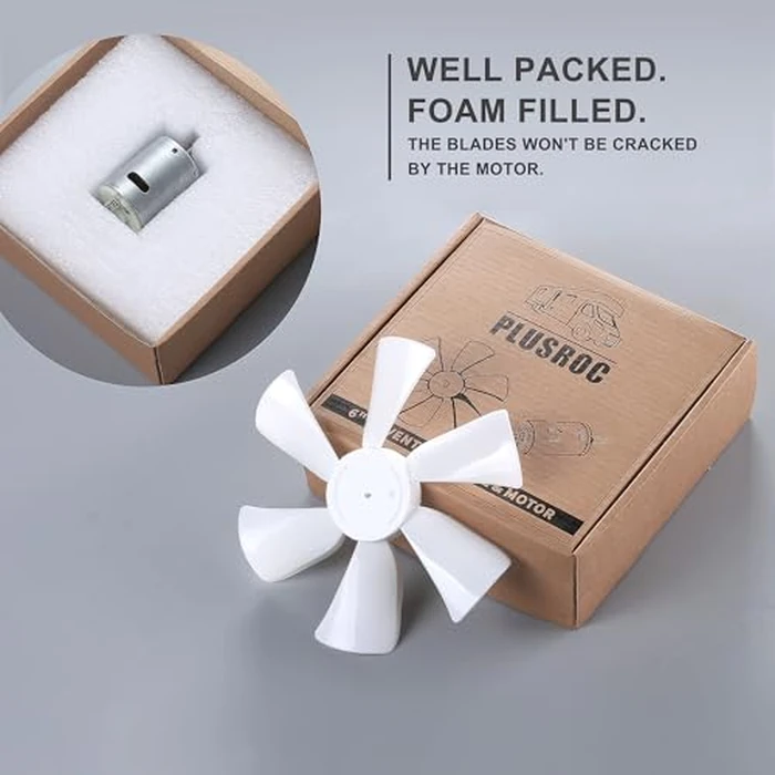 PlusRoc RV Vent Fan Replacement 6 inches RV Exhaust Bathroom Ventilation Roof Ceiling Fan 12V D-Shaft Motor White Blades Compatible with Heng's Elixir Jensen, 130 CFM by PlusRoc - Image 2