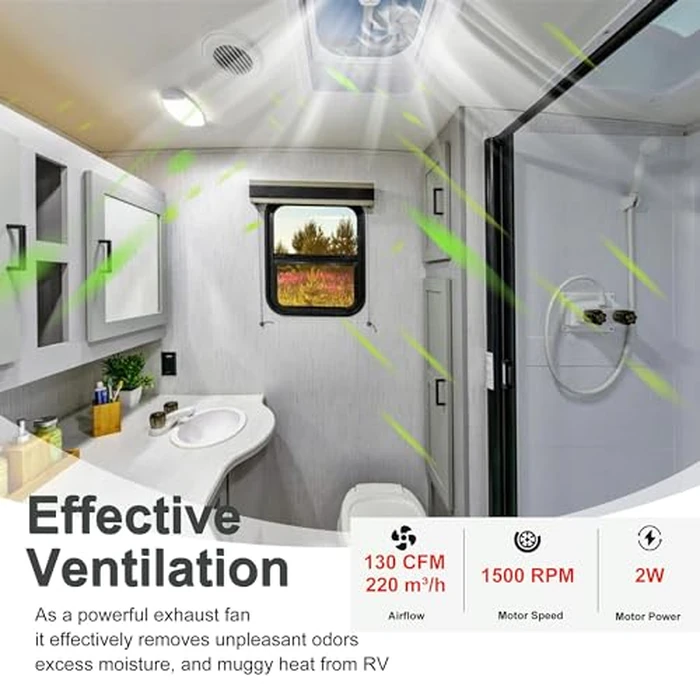 PlusRoc RV Vent Fan Replacement 6 inches RV Exhaust Bathroom Ventilation Roof Ceiling Fan 12V D-Shaft Motor White Blades Compatible with Heng's Elixir Jensen, 130 CFM by PlusRoc - Image 9