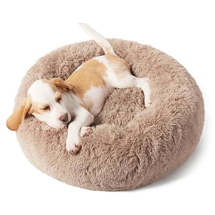 Bedsure Calming Dog Bed for Small Dogs - Donut Washable Small Puppy Bed, 23 inches Anti-Slip Round Fluffy Plush Faux Fur Large Cat Bed, Fits up to 25 lbs Pets, Camel by Bedsure - Image 4