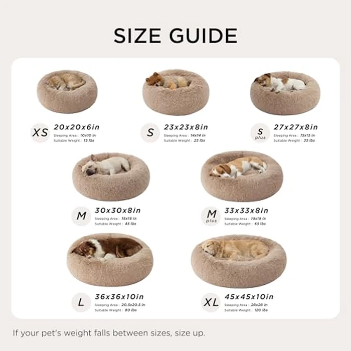 Bedsure Calming Dog Bed for Small Dogs - Donut Washable Small Puppy Bed, 23 inches Anti-Slip Round Fluffy Plush Faux Fur Large Cat Bed, Fits up to 25 lbs Pets, Camel by Bedsure - Image 7