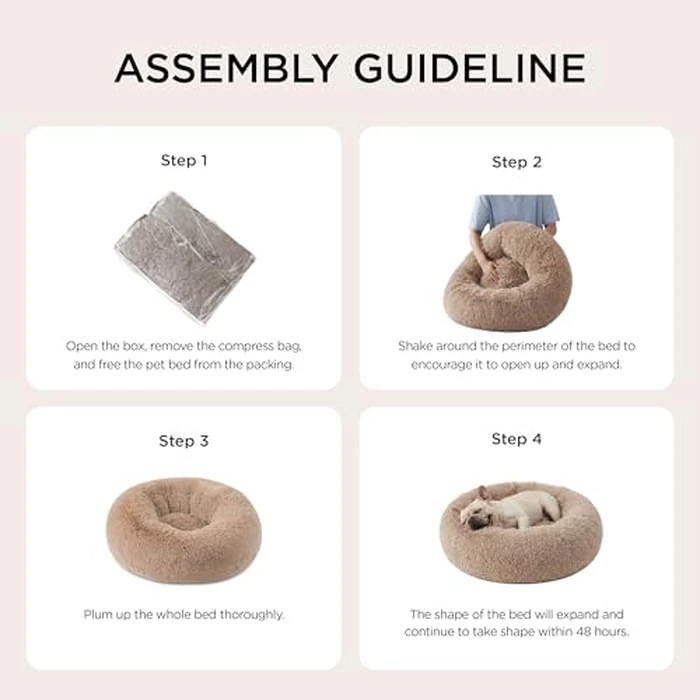 Bedsure Calming Dog Bed for Small Dogs - Donut Washable Small Puppy Bed, 23 inches Anti-Slip Round Fluffy Plush Faux Fur Large Cat Bed, Fits up to 25 lbs Pets, Camel by Bedsure - Image 8