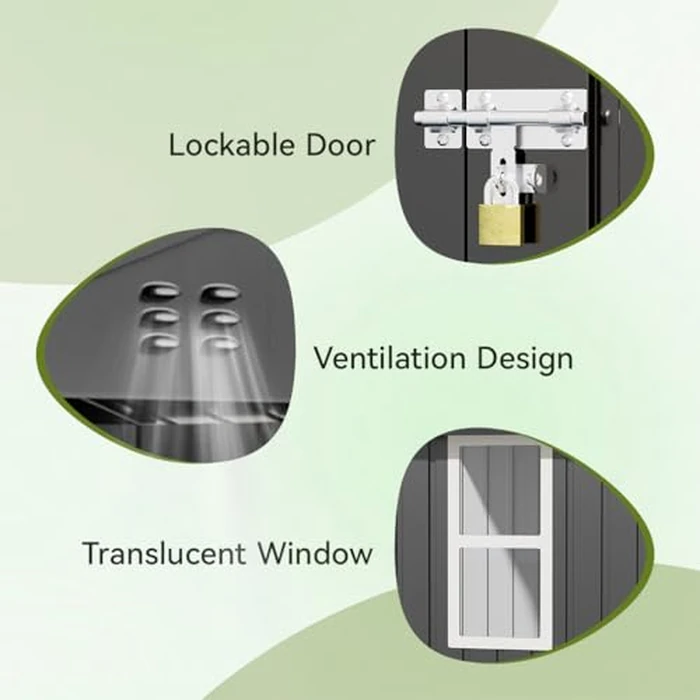 COMHOMA Shed Storage Outdoor Metal Windowed Lockable Garden Toolhouse Weatherproof Ventilated Backyard Utility Workshop(Grey,6'x4') by COMHOMA - Image 7