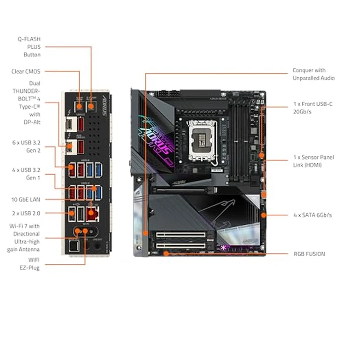 GIGABYTE Z890 AORUS Master Intel Core Ultra (Series 2) LGA 1851 Motherboard, ATX, DDR5, 5X M.2, PCIe 5.0, Thunderbolt 4, WIFI7, 10GbE LAN, EZ-Latch by GIGABYTE - Image 5