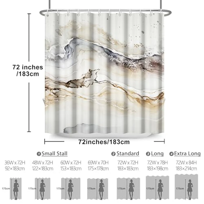 Renaiss Tan Marble Shower Curtain Modern Beige Waterproof Fabric Minimalist Shower Curtains Set Hooks Absract Taupe Ombre Aesthetic Luxury Hotel Bathroom Decorative Shower Curtain 72" W x 72" L by Renaiss - Image 7