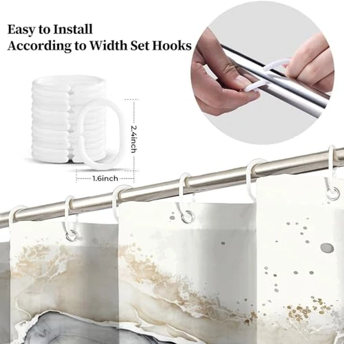 Renaiss Tan Marble Shower Curtain Modern Beige Waterproof Fabric Minimalist Shower Curtains Set Hooks Absract Taupe Ombre Aesthetic Luxury Hotel Bathroom Decorative Shower Curtain 72" W x 72" L by Renaiss - Image 8