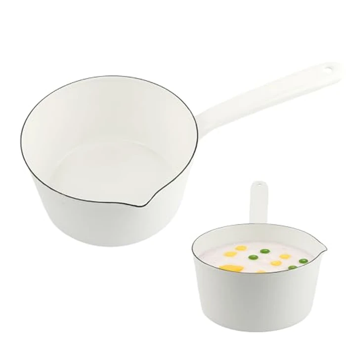1.2L Saucepan, Nonstick Milk Pan with Pour Spouts, Butter Warmer, Melting Milk Boiling Porridge Soup Saucepan Gas Stove Enamel Milk Pot with Handle for Home Kitchen Restaurant(White) by Skybiubiu - Used - Acceptable condition - CA$10.35
