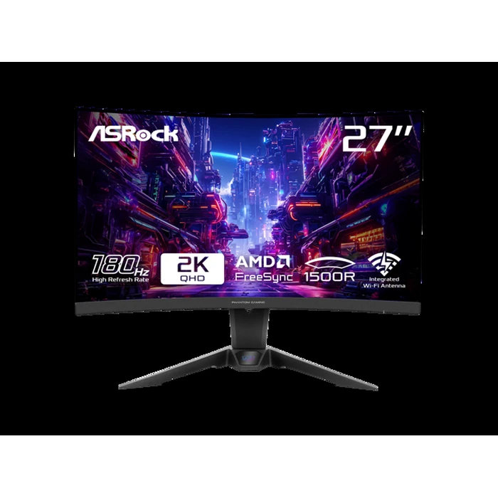 ASRock Phantom Gaming 27" QHD 2K 1440P 180Hz 1ms with AMD FreeSync Premium and Built-in Wi-Fi Antenna 1500R Curved Gaming Computer Monitor with Height by ASRock Phantom Gaming - Open Boxproduct Type condition