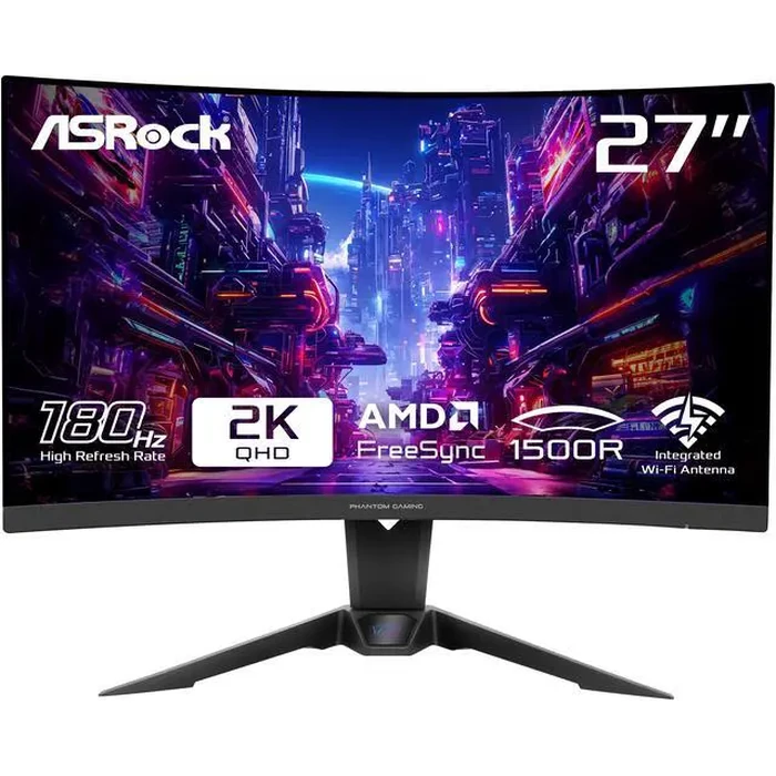 ASRock Phantom Gaming 27" QHD 2K 1440P 180Hz 1ms with AMD FreeSync Premium and Built-in Wi-Fi Antenna 1500R Curved Gaming Computer Monitor with Height by ASRock Phantom Gaming - Image 2