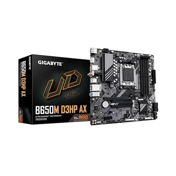 GIGABYTE B650M D3HP AX (rev. 1.0) AMD AM5 mATX Motherboard, Support Ryzen 9000/8000/7000 Series, DDR5, 5+2+2 Power Phase, 2X M.2, PCIe 4.0, USB-C 3.2 Gen 1, WIFI6E, 2.5 GbE, EZ-Latch, Q-Flash Plus by GIGABYTE - Image 1
